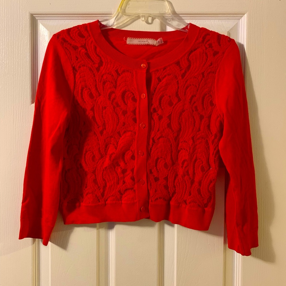 Red Lace-Front Women's Cropped Sweater Small
